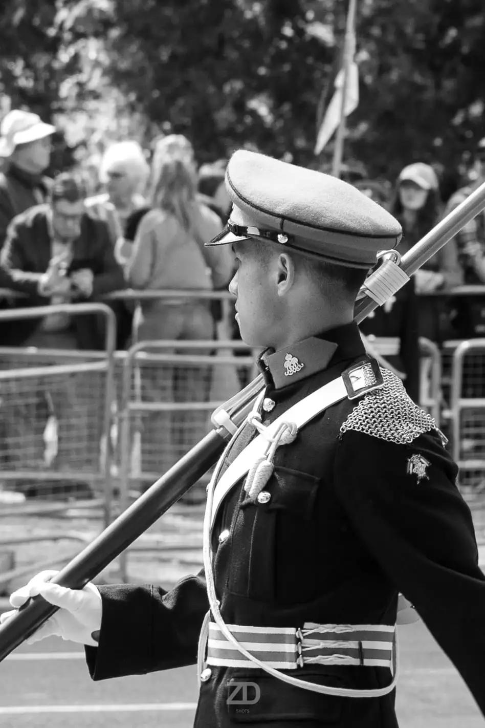 Soldat in Paradeuniform mit Gewehr
